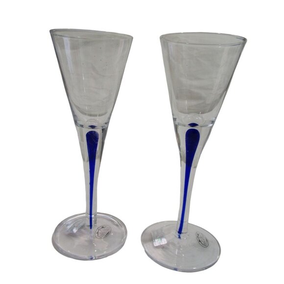 Home Essentials Teardrop Blue Cobalt Stem Cordial NWT Minor Defects A Pair - Picture 3 of 16